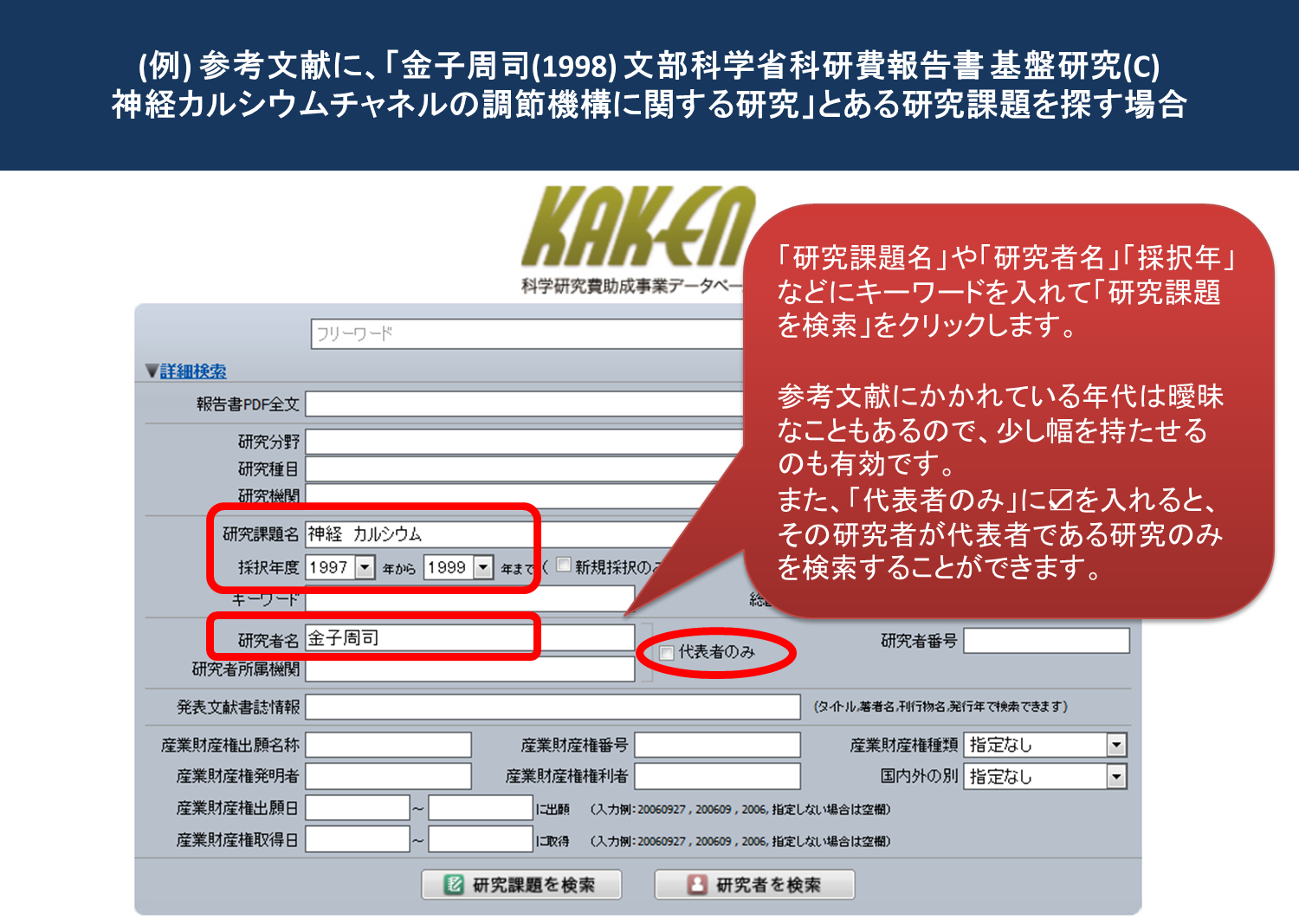 京都大学図書館機構 国立情報学研究所 Kaken 科学研究費助成事業データベースの使い方