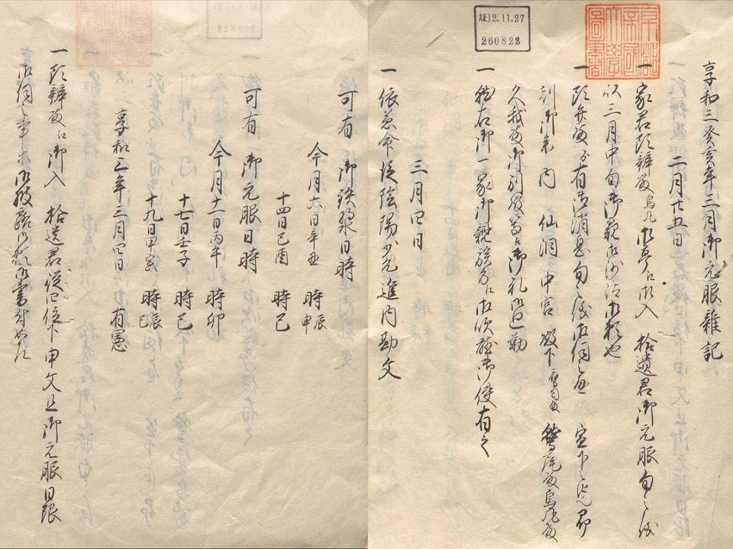 中院通繋記 御元服雑記/享保三年（中院文庫）